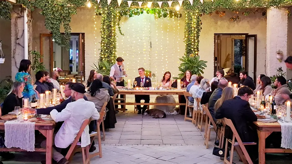 Wedding reception fairy lighting and bulb lights