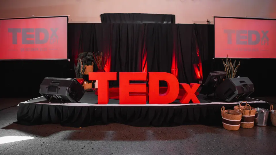 Ted X setup in Cape Town with Projector screens, stage, sound and lighting hire